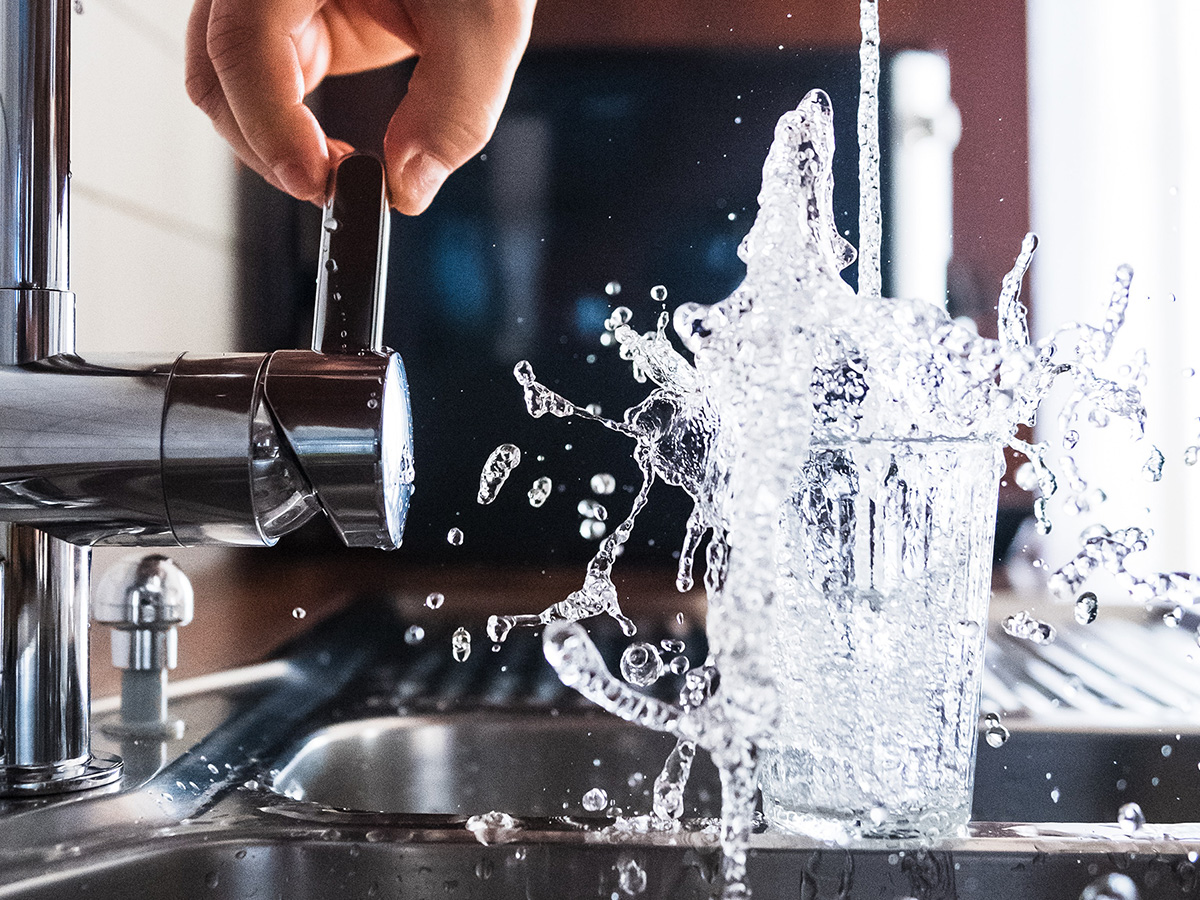 Water coming out of a faucet